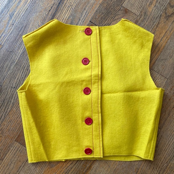 Vintage 60s Yellow Felt Top W/ mini skirt, belt - Picture 3 of 11